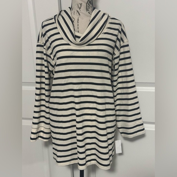 Hearts of Palm Cream and Black Striped Cowl Neck Sweater - Picture 2 of 7
